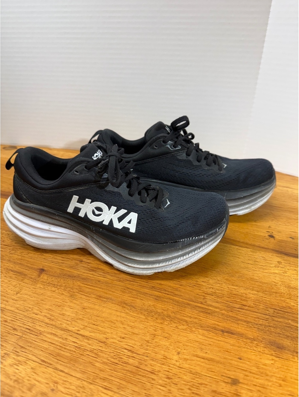 Hoka One One Bondi 8 Black White Women Size 7 B Max Cushion Running Shoes
